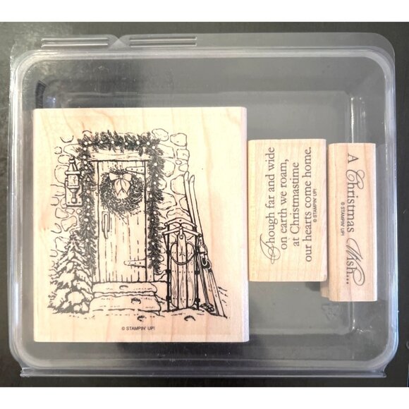 Stampin Up! HOME FOR CHRISTMAS Wood-Mounted Rubber Stamp Set - Picture 1 of 4